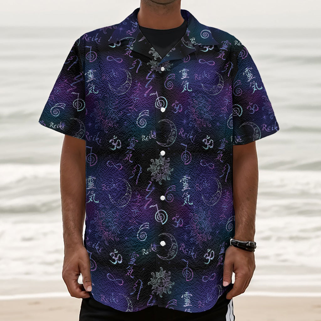 Reiki Energy Pattern Print Textured Short Sleeve Shirt