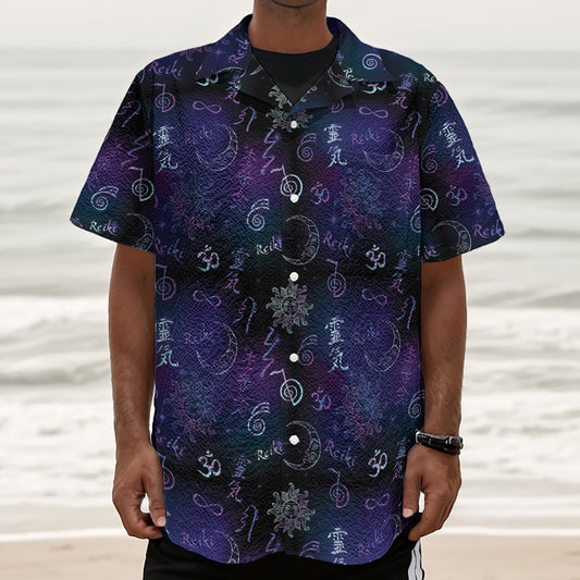 Reiki Energy Pattern Print Textured Short Sleeve Shirt