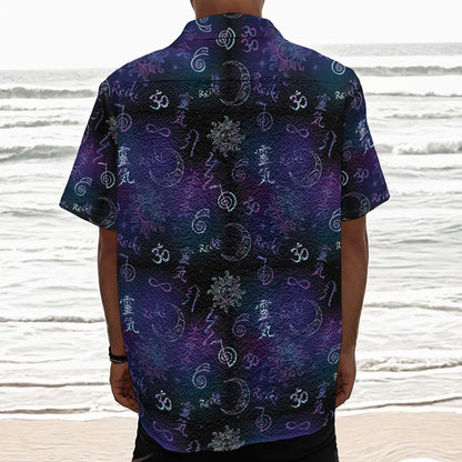 Reiki Energy Pattern Print Textured Short Sleeve Shirt