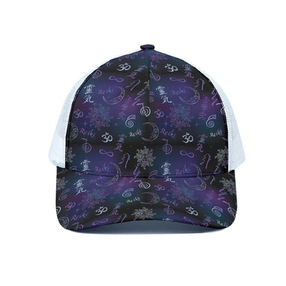 Reiki Energy Pattern Print White Mesh Trucker Cap