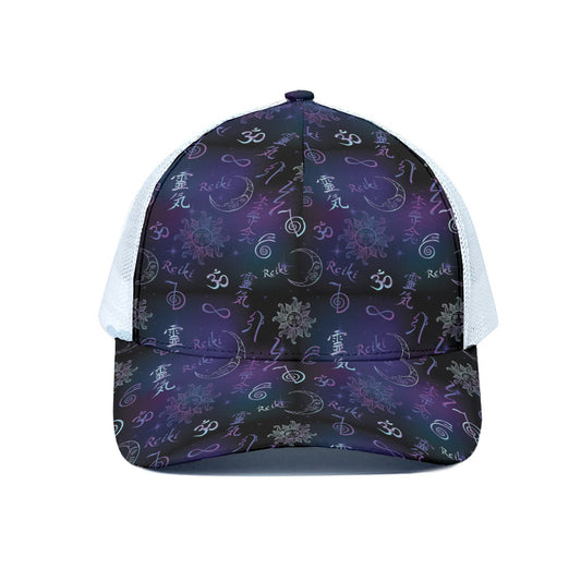 Reiki Energy Pattern Print White Mesh Trucker Cap