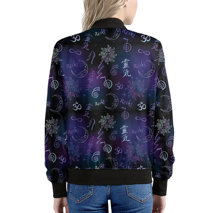 Reiki Energy Pattern Print Women's Bomber Jacket