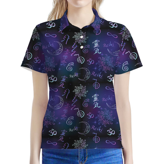 Reiki Energy Pattern Print Women's Polo Shirt