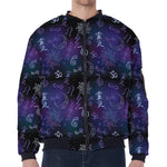 Reiki Energy Pattern Print Zip Sleeve Bomber Jacket