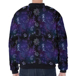 Reiki Energy Pattern Print Zip Sleeve Bomber Jacket