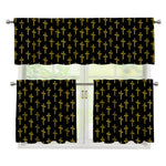 Religious Cross Pattern Print 3 Piece Kitchen Curtains
