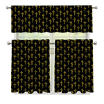 Religious Cross Pattern Print 3 Piece Kitchen Curtains