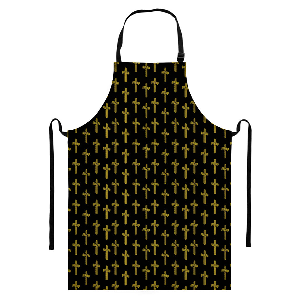 Religious Cross Pattern Print Bib Apron With Pocket