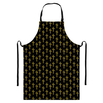 Religious Cross Pattern Print Bib Apron With Pocket