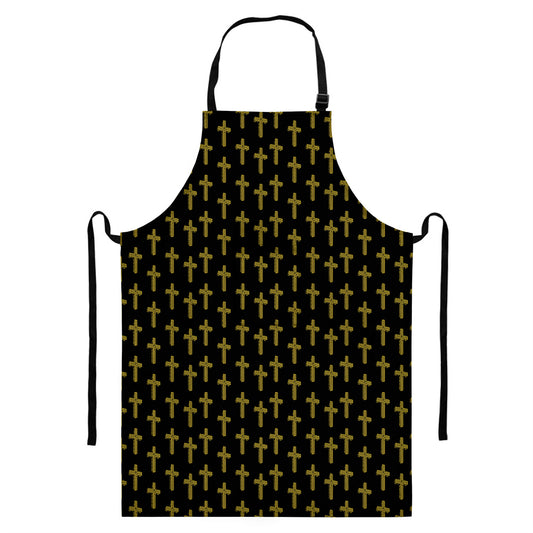 Religious Cross Pattern Print Bib Apron With Pocket