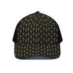 Religious Cross Pattern Print Black Mesh Trucker Cap