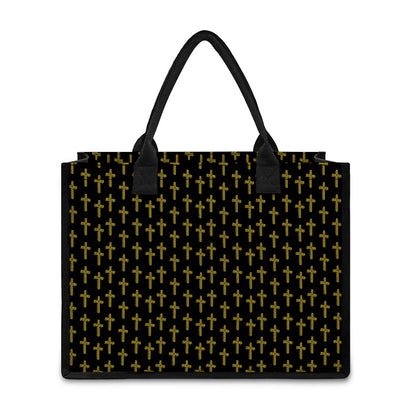 Religious Cross Pattern Print Canvas Tote Bag