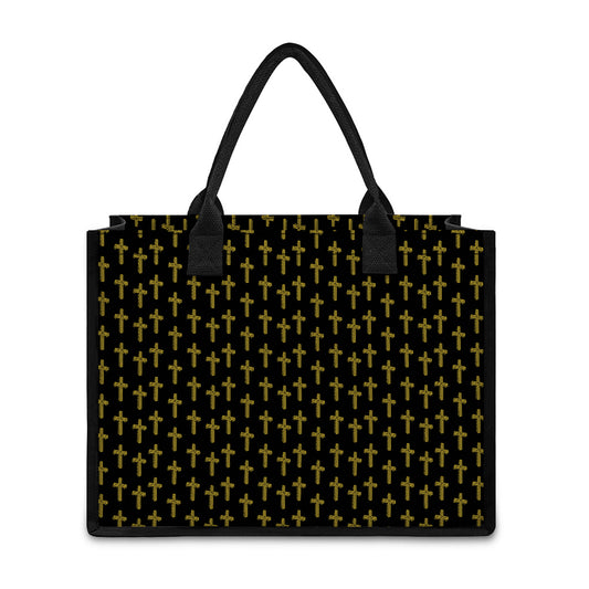 Religious Cross Pattern Print Canvas Tote Bag