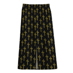 Religious Cross Pattern Print Cotton Front Slit Maxi Skirt