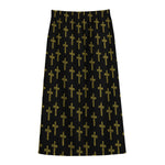 Religious Cross Pattern Print Cotton Front Slit Maxi Skirt