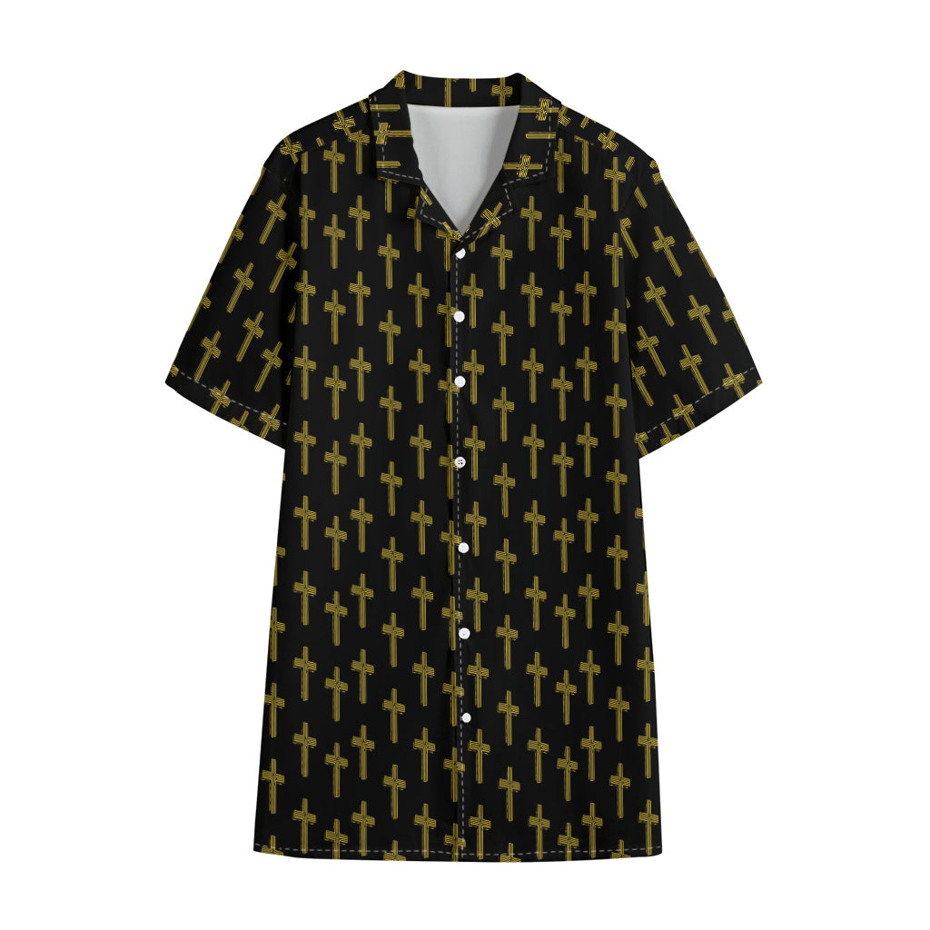 Religious Cross Pattern Print Cotton Hawaiian Shirt