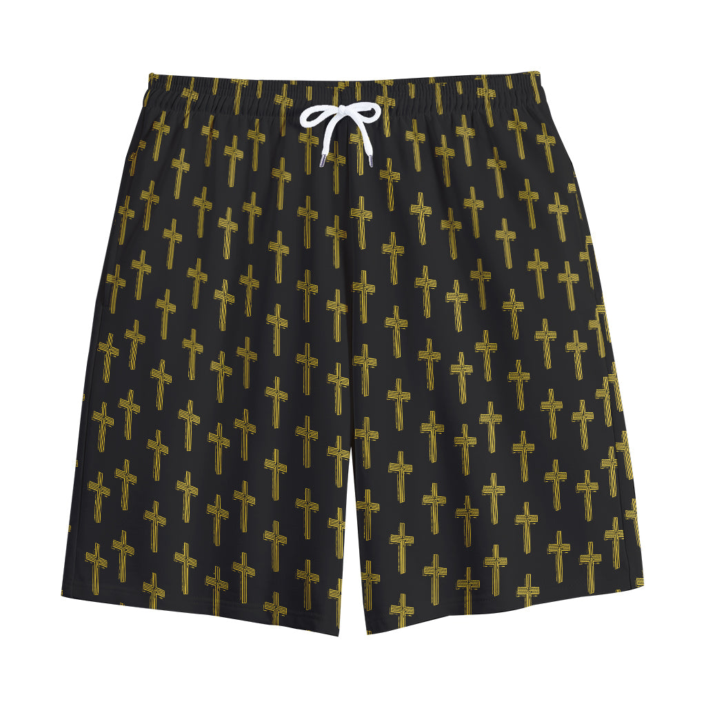 Religious Cross Pattern Print Cotton Shorts