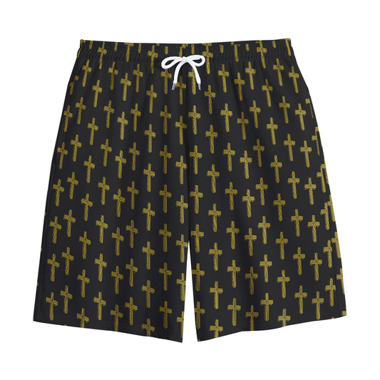 Religious Cross Pattern Print Cotton Shorts