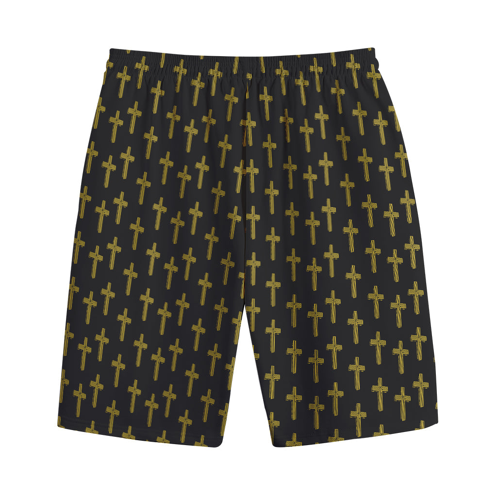 Religious Cross Pattern Print Cotton Shorts