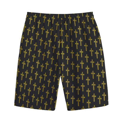 Religious Cross Pattern Print Cotton Shorts