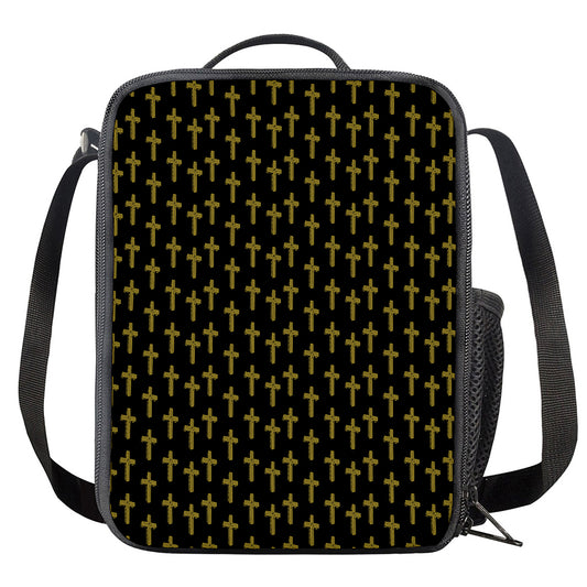 Religious Cross Pattern Print Crossbody Lunch Bag