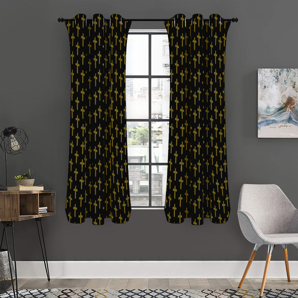 Religious Cross Pattern Print Curtain