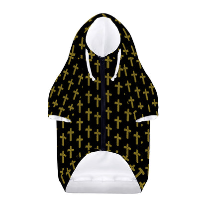 Religious Cross Pattern Print Dog Zip Up Hoodie