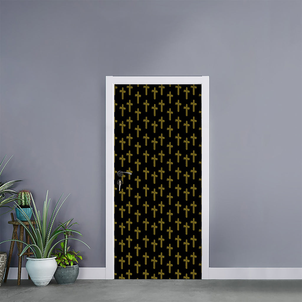 Religious Cross Pattern Print Door Sticker