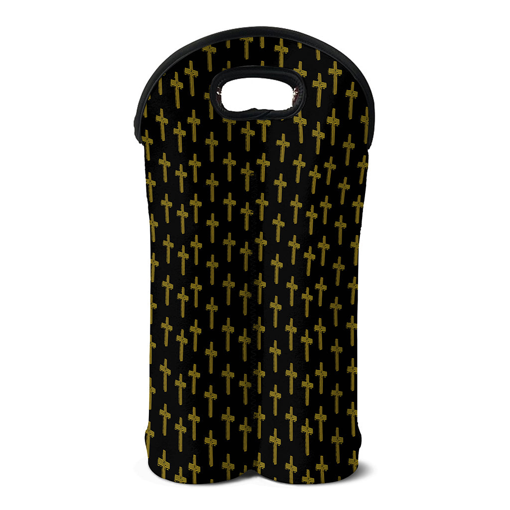 Religious Cross Pattern Print Double Neoprene Wine Tote