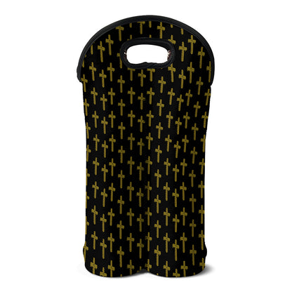 Religious Cross Pattern Print Double Neoprene Wine Tote