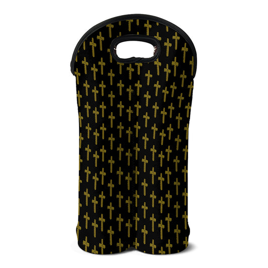 Religious Cross Pattern Print Double Neoprene Wine Tote