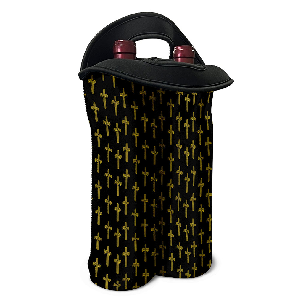 Religious Cross Pattern Print Double Neoprene Wine Tote