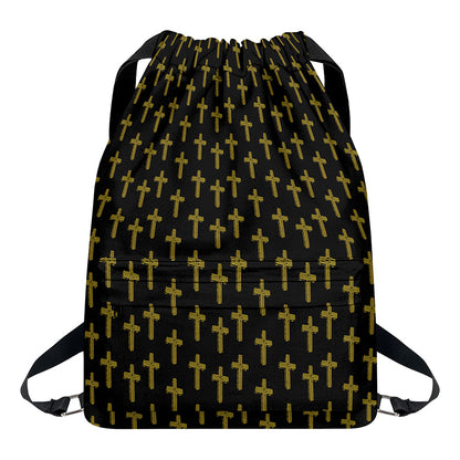 Religious Cross Pattern Print Drawstring Backpack