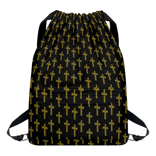 Religious Cross Pattern Print Drawstring Backpack