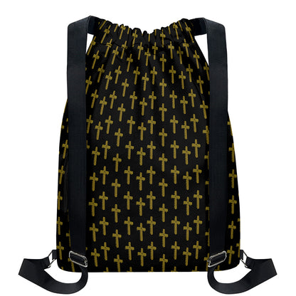 Religious Cross Pattern Print Drawstring Backpack