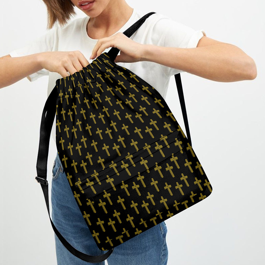 Religious Cross Pattern Print Drawstring Backpack