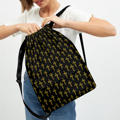 Religious Cross Pattern Print Drawstring Backpack