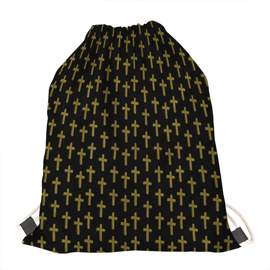 Religious Cross Pattern Print Drawstring Bag