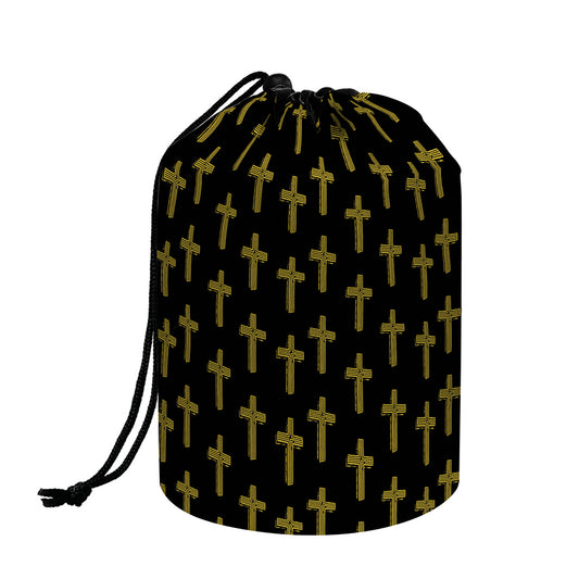Religious Cross Pattern Print Drawstring Makeup Bag