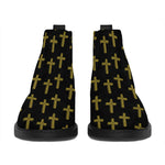 Religious Cross Pattern Print Flat Ankle Boots