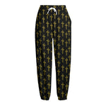 Religious Cross Pattern Print Fleece Lined Knit Pants