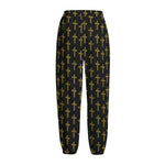 Religious Cross Pattern Print Fleece Lined Knit Pants