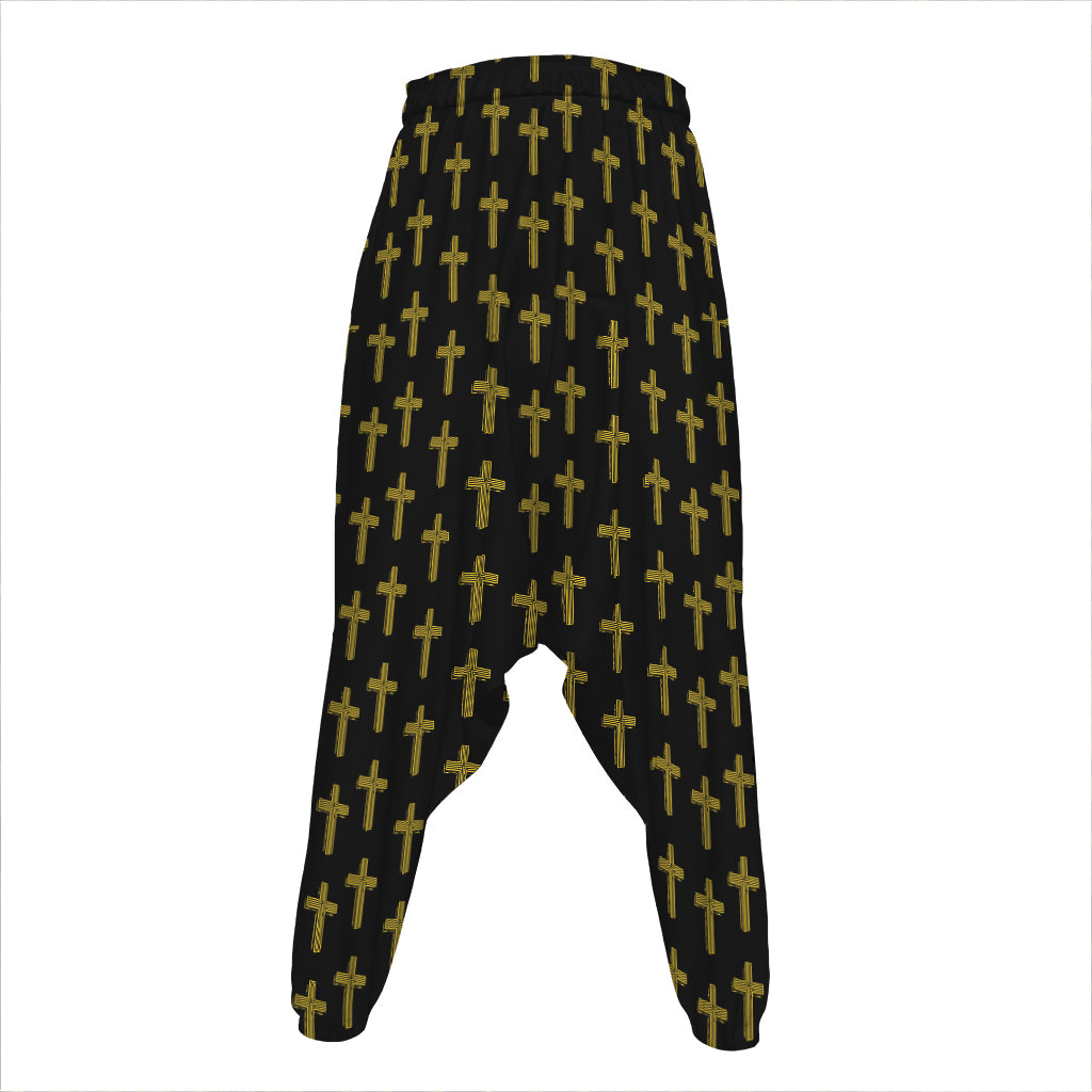 Religious Cross Pattern Print Hammer Pants