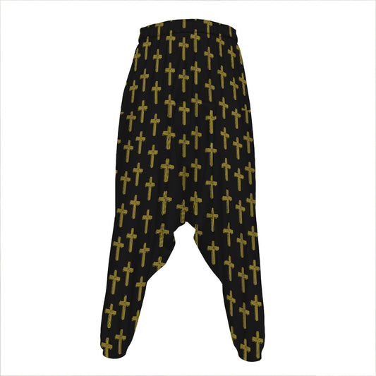 Religious Cross Pattern Print Hammer Pants