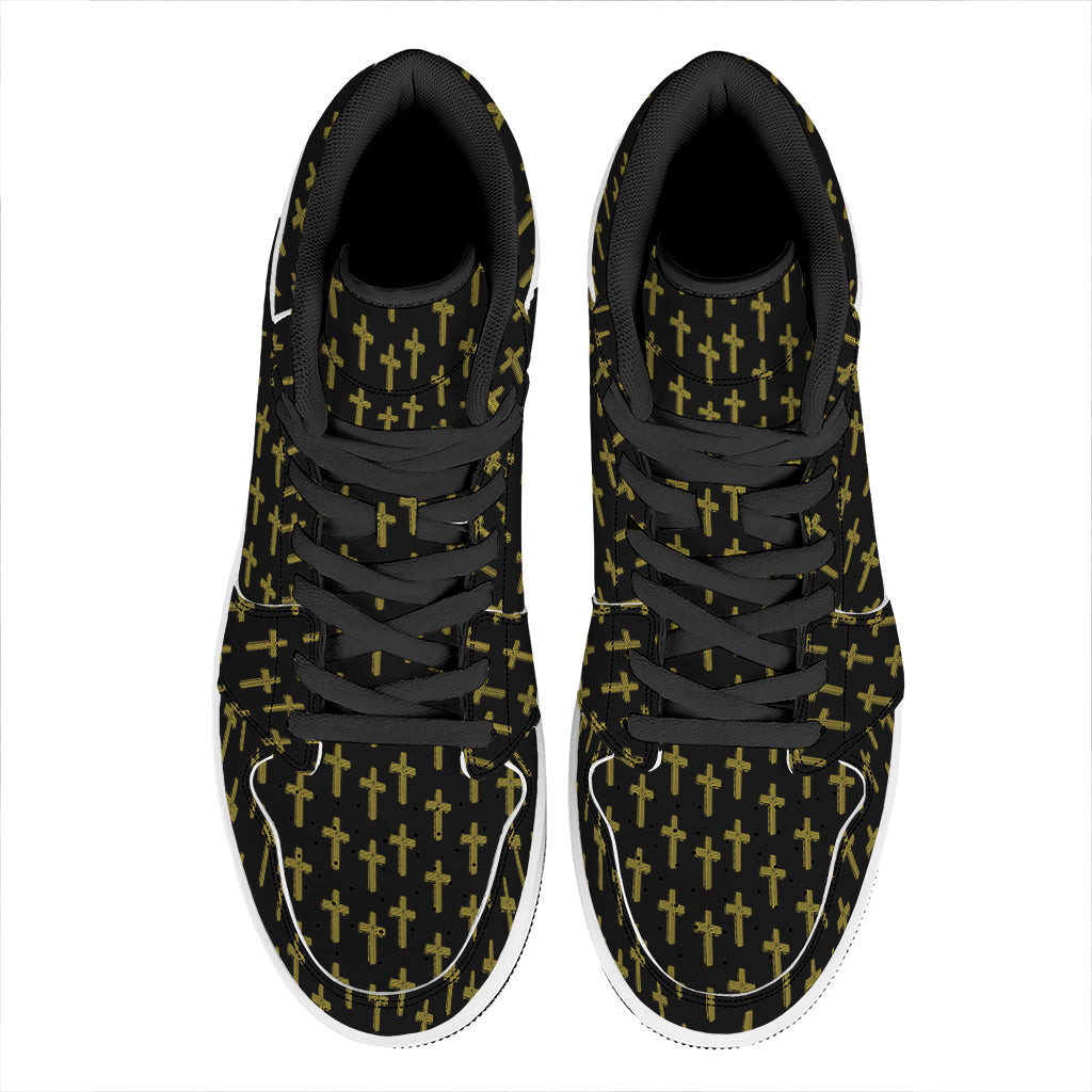 Religious Cross Pattern Print High Top Leather Sneakers