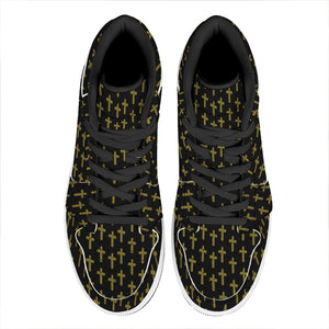 Religious Cross Pattern Print High Top Leather Sneakers