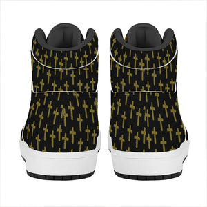 Religious Cross Pattern Print High Top Leather Sneakers