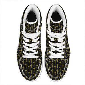 Religious Cross Pattern Print High Top Leather Sneakers