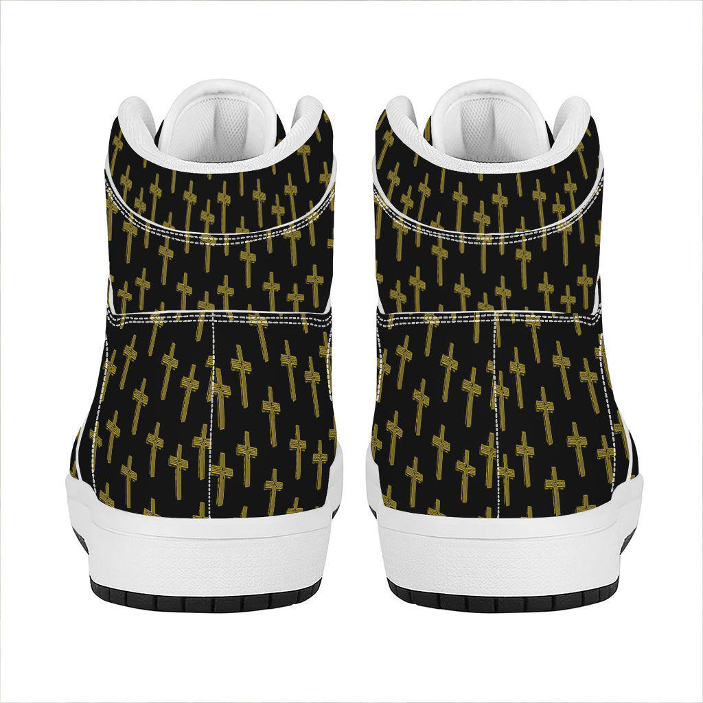 Religious Cross Pattern Print High Top Leather Sneakers