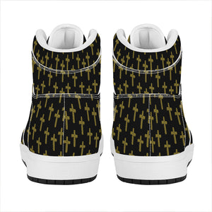 Religious Cross Pattern Print High Top Leather Sneakers